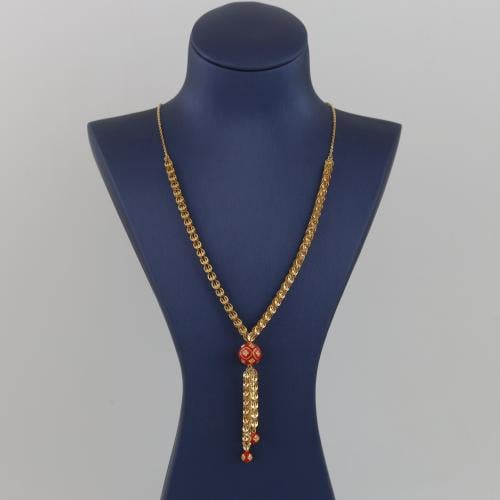 Gold rosary with distinctive rings and a red ball pendant - 21 karat