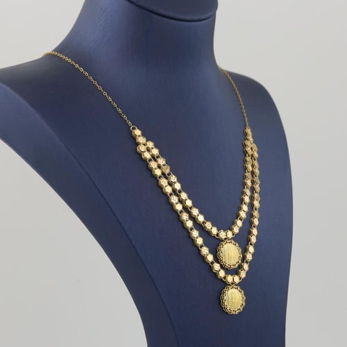 طقم ذهب سداسي دورين مع تعليقات دائرية بصمة - عيار...