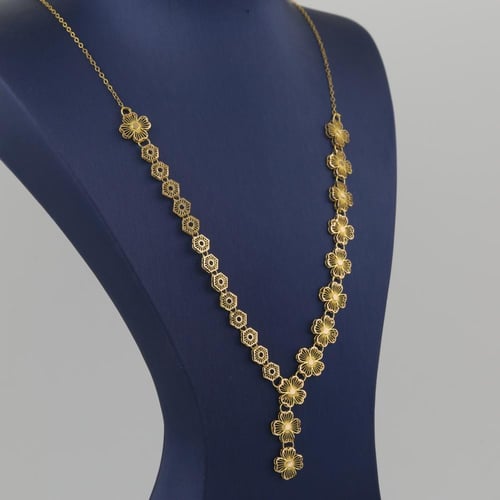 طقم ذهب بتصميم مزدوج هندسي و ورود - عيار 21