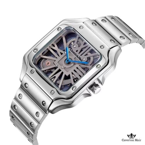 ساعة رجالية مينا مكشوف باللون الرمادي