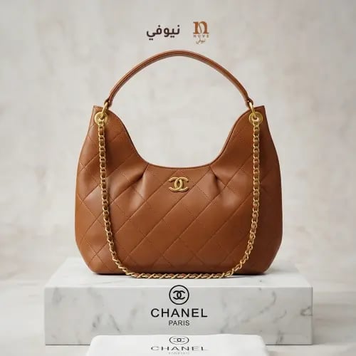 حقيبة كتف شانيل جلد بني كراميل