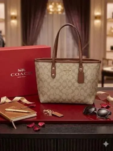 شنطة يد نسائية بلون بيج بني أنيقة من Coach
