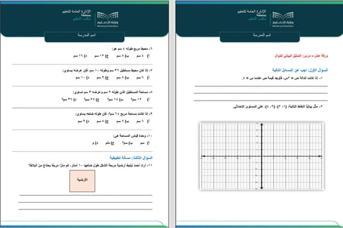 أوراق عمل رياضيات صف أول متوسط الجزء الأول الفصل ا...