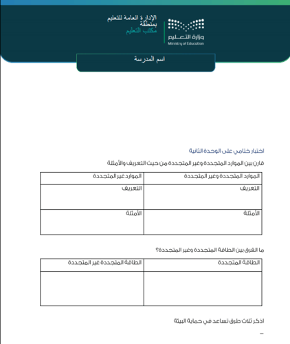 أوراق عمل علوم للفصل الثالث صف ثاني متوسط