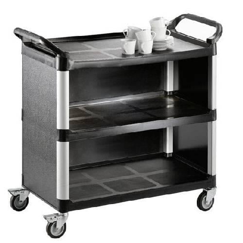 عربة خدمة بلاستيكية سوداء بثلاثة رفوف قوية مسكرة م...