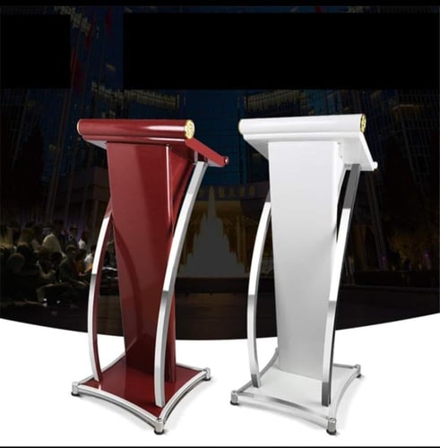 منصة محاضرات بيضاء خشبية معدنية – بديوم مؤتمرات وخ...