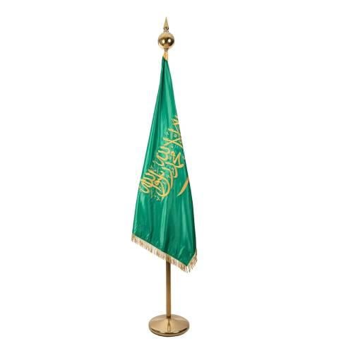 علم السعودية تطريز 150*100 مع سارية ذهبية فاخرة وق...