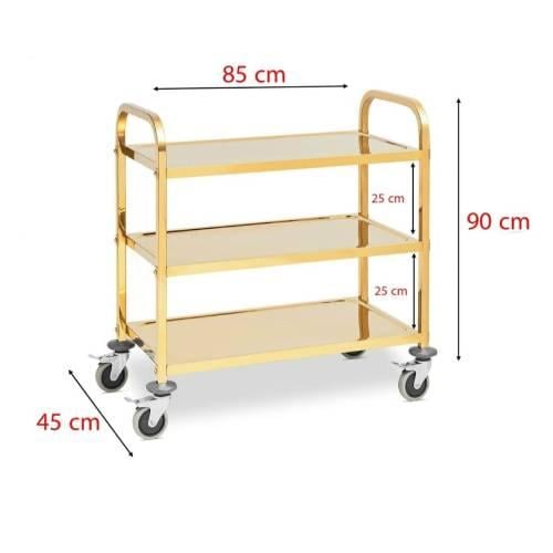 عربة تقديم 3 رفوف معدنية ذهبية بعجلات متحركة