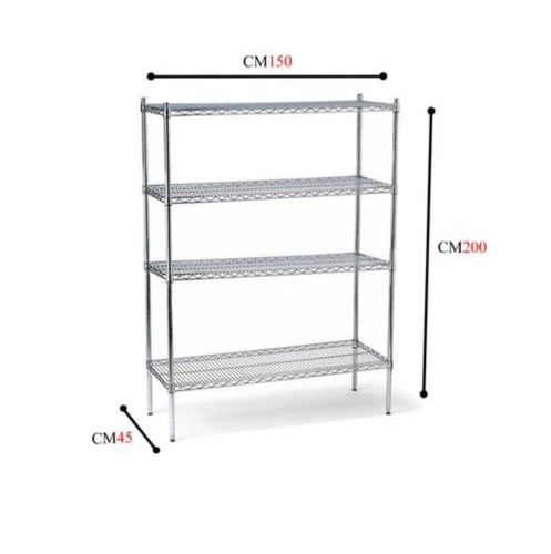 رف تخزين كروم معدني شبكي 4 طبقات – هيكل قوي مطلي ب...