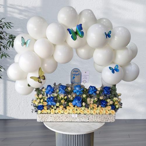 ستاند "سحابة الفرح" – تنسيق ملكي للمواليد مع قوس ب...