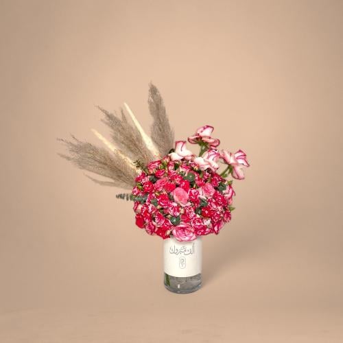 فازة "إكليل الإنجاز" - تنسيق الروز الوردي والريش ل...