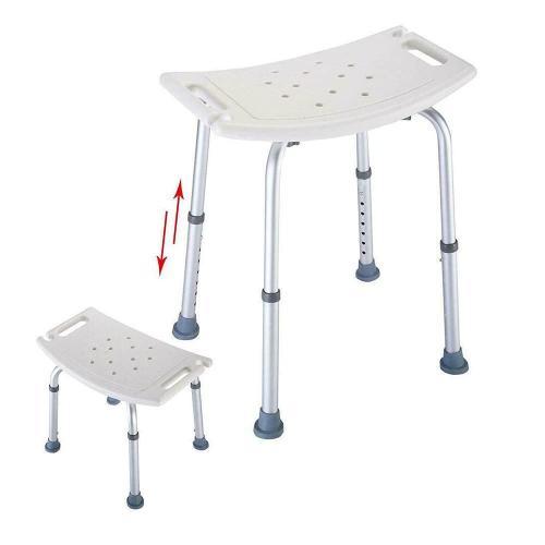 Adjustable height shower chair with armrests and anti-slip bases