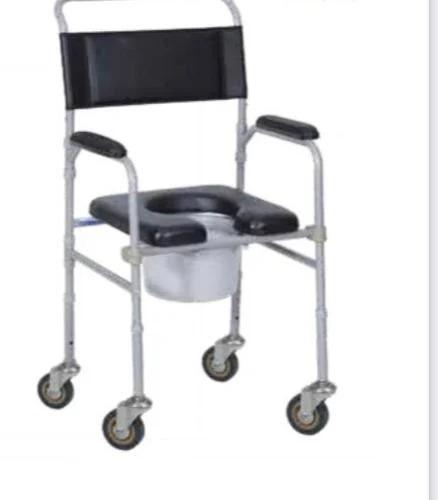 Portable toilet chair with tires, with a bowl, arm...