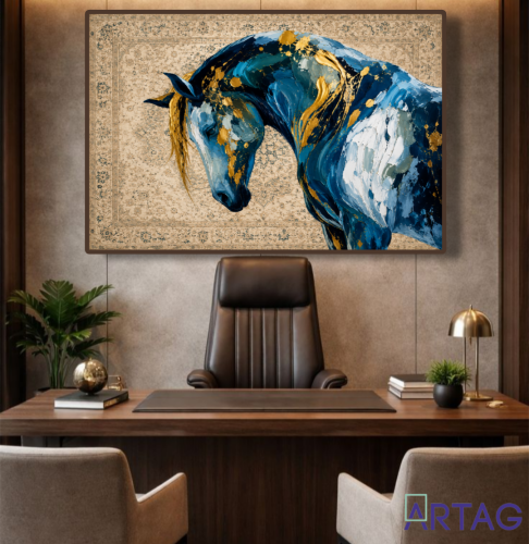 لوحة بتصميم "شموخ الخيل الأزرق والذهبي"
