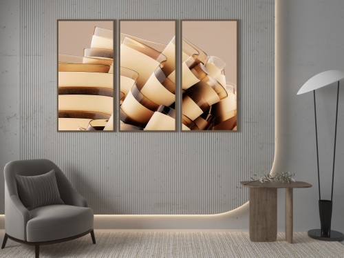 مجموعة ثلاثية ثلاثة صور كبيرة تصميم تموج بني واصفر