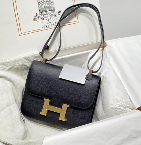 Hermès Constance 23cm Black Epsom with Gold Buckle...