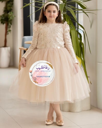 فستان بيج مطرز فخم للمناسبات الشتاء