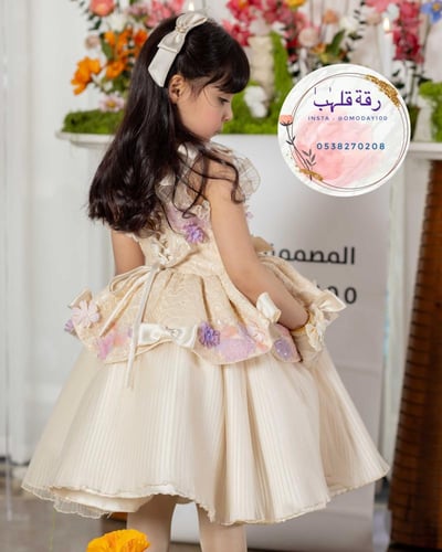 فستان سمو دانتيل مطرز فخم للعيد شامل اكسسوار الشعر...