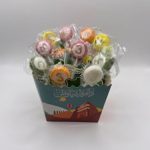 علبة توزيعات اليوم الوطني مصاصات مجففة بالتبريد (درزن)