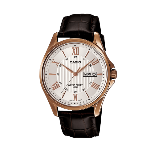 كاسيو انالوج تاريخ ويوم ميناء ابيض مخطط برونزي