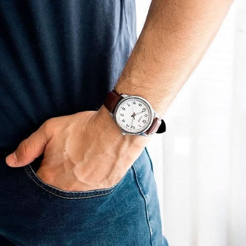 كاسيو انالوج جلد ميناء ابيض