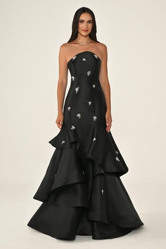 فستان لافندر بترتر متلألئ وتنورة بطبقات كشكش. 7141