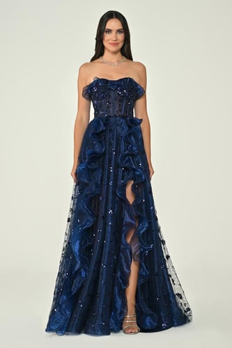 فستان كورسيه شفاف بكشكش وزخارف ناعمة. 7131*