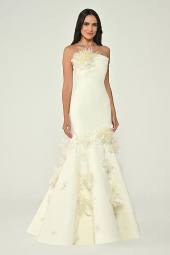 فستان أسود فخم بدون أكمام مزين بالزهور. 7227