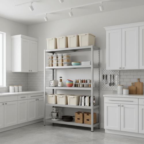 Wooden metal shelves 200x90x45cm white