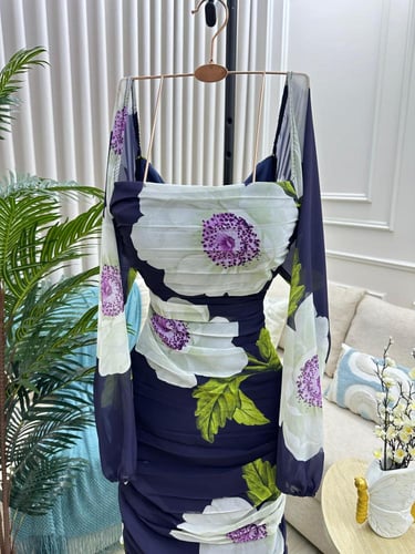 فستان شيفون مبطن طباعه انيق