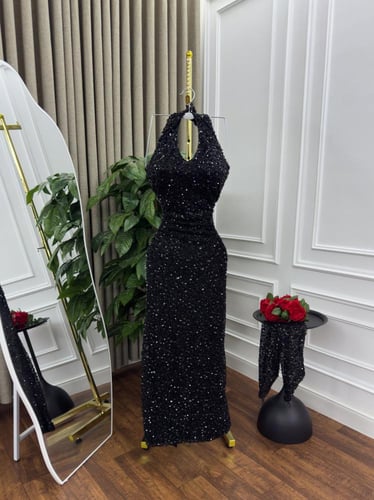 فستان سهره اسود لمعه