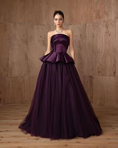 فستان مناسبات أنيق تنوره تل صدريه ميكادو لمعه