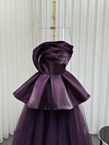 فستان مناسبات أنيق تنوره تل صدريه ميكادو لمعه