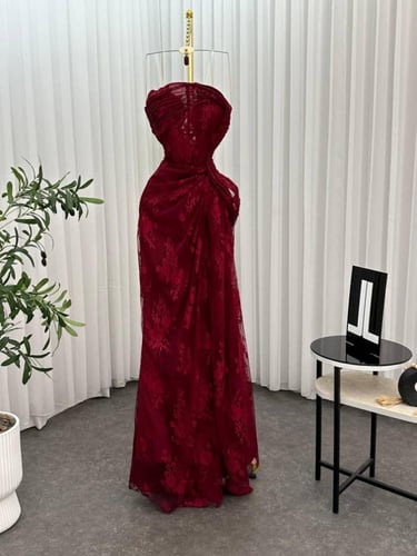 فستان سهره عنابي كشخه فتحت ساق وتصميم فاخر