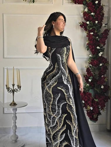 فستان سهره مزين لون اسود