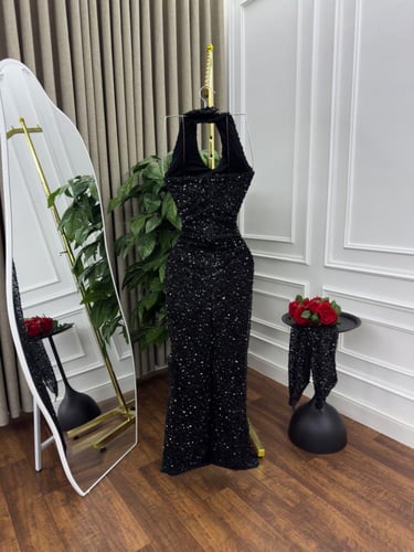 فستان سهره اسود لمعه