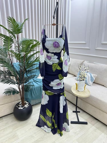 فستان شيفون مبطن طباعه انيق