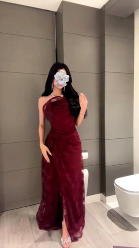 فستان سهره عنابي كشخه فتحت ساق وتصميم فاخر