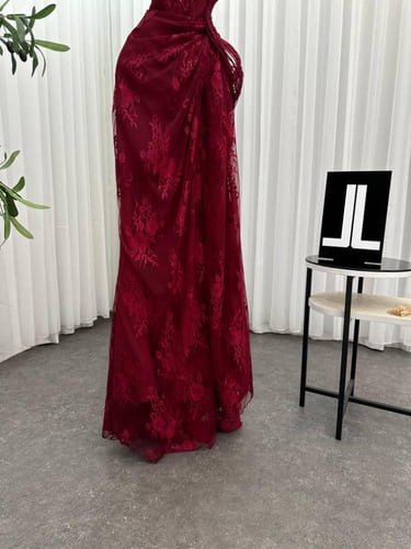 فستان سهره عنابي كشخه فتحت ساق وتصميم فاخر