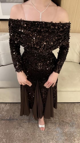 فستان بني راقي وانيق