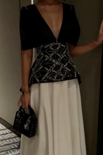 فستان سهره أوف شولدر لون بيج و اسود