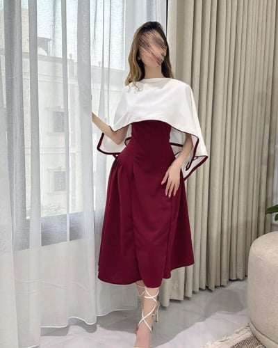 فستان ناعم قصير باللون الاحمر لخمري