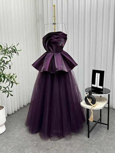 فستان مناسبات أنيق تنوره تل صدريه ميكادو لمعه