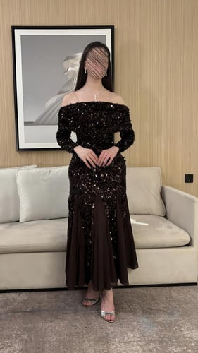 فستان بني راقي وانيق