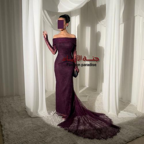 فستان بني اوف شولدر بذيل