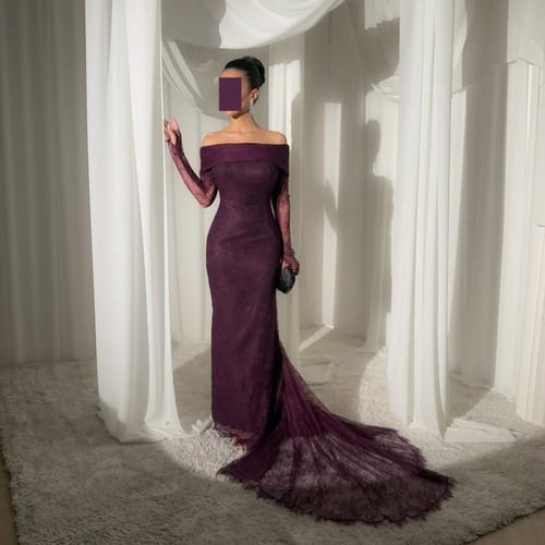 فستان بني اوف شولدر بذيل