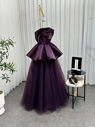 فستان مناسبات أنيق تنوره تل صدريه ميكادو لمعه