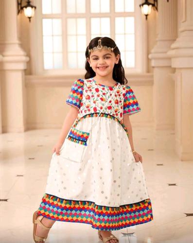 فستان بناتي رمضاني بطباعة + حقيبة صغيرة هندسية وبي...