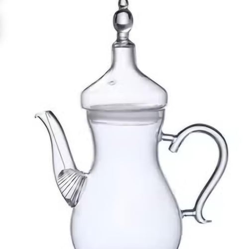 دلة قهوة زجاج شفاف مع قاعدة تسخين + صينية خشب قابل...