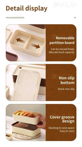 صندوق طعام بنتو بلاستيكي آمن للميكرويف مع حقيبة ود...